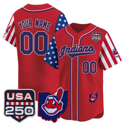 Custom Cleveland Indians Red RONA America 250 Edition Vapor Premier Limited Jersey - All Stitched