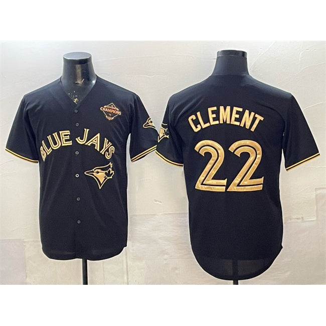 Toronto Blue Jays #22 Ernie Clement Black Gold RONA 2025 American League Champions Limited Stitched Jersey