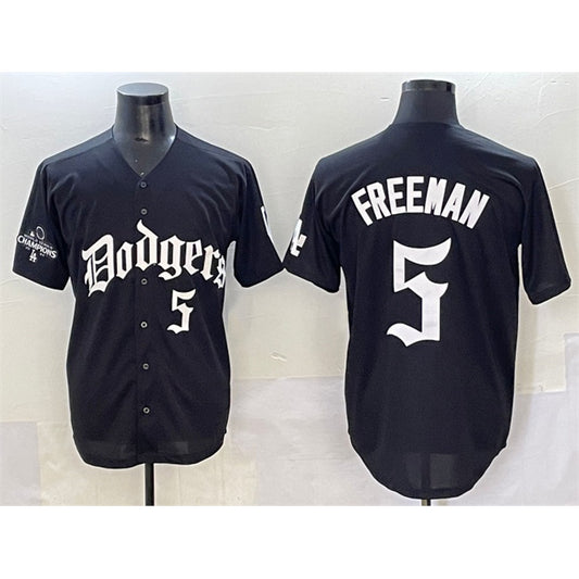 Los Angeles Dodgers #5 Freddie Freeman Black RONA 2025 LA Gothic Style With 2024 World Series Champions Patch Vapor Premier Limited Stitched Jersey
