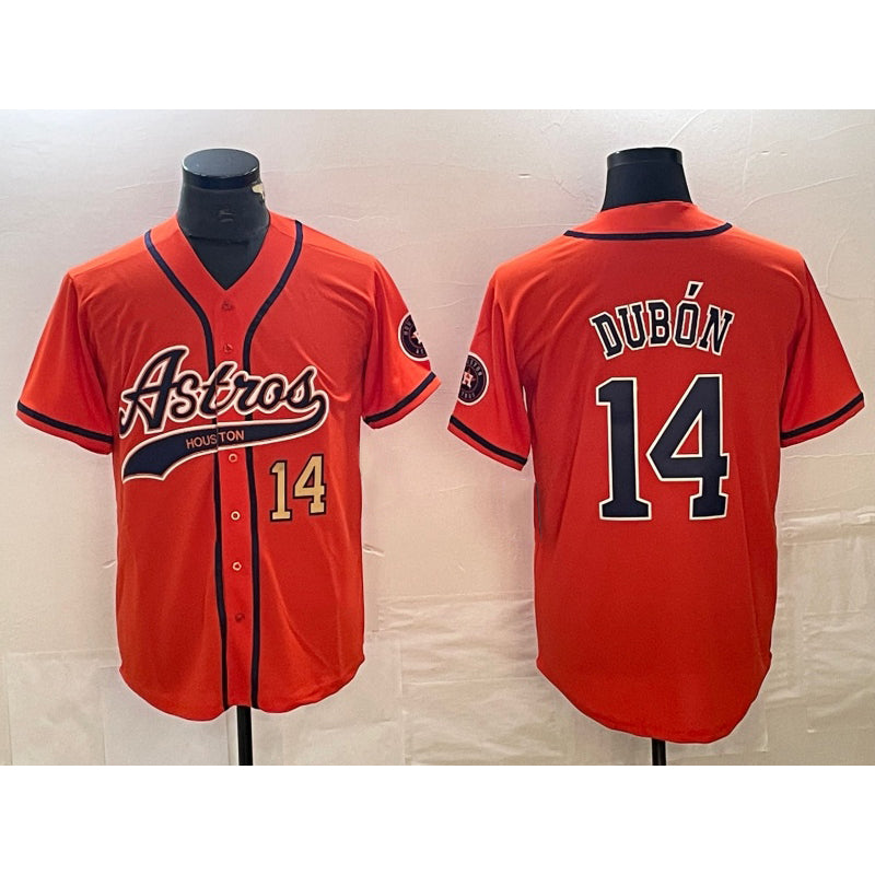 Houston Astros #14 Mauricio Dubon Number Orange RONA With Patch Cool Base Stitched Jersey