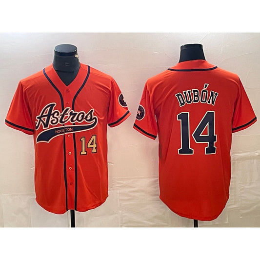 Houston Astros #14 Mauricio Dubon Number Orange RONA With Patch Cool Base Stitched Jersey