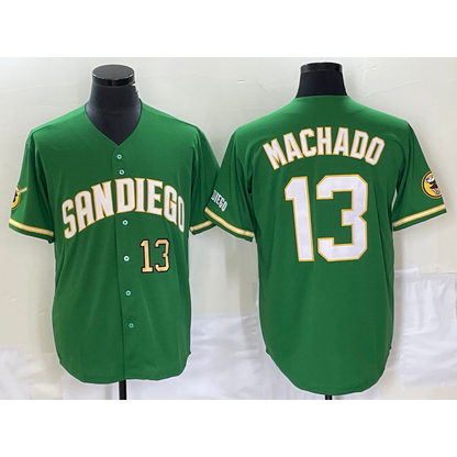 San Diego Padres #13 Manny Machado Number Green RONA Cool Base Stitched Jersey