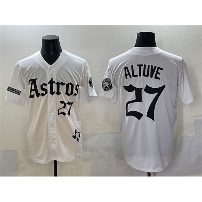Houston Astros #27 Jose Altuve White RONA Gothic 'Houston Born Barrio Raised' Limited Stitched Jersey