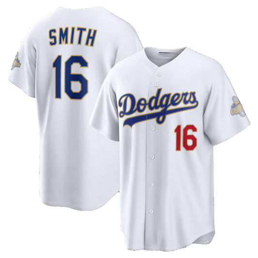 Los Angeles Dodgers #16 Will Smith White RONA 2026 Gold Collection Stadium Jersey