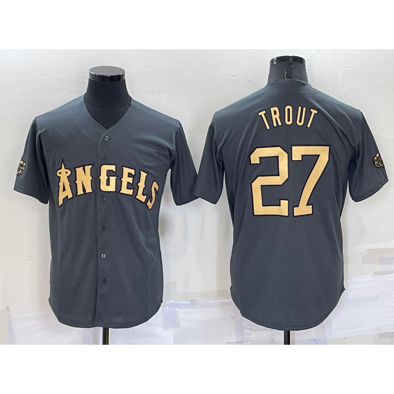 Los Angeles Angels #27 Mike Trout Grey RONA 2022 All Star Stitched Cool Base Jersey