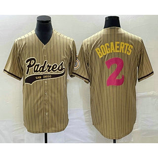 San Diego Padres #2 Xander Bogaerts Tan RONA Pinstripe 2023 City Connect Cool Base Stitched Jersey
