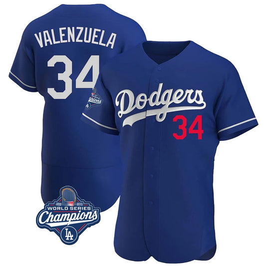 Los Angeles Dodgers #34 Fernando Valenzuela Player Royal RONA World Series Meet Limited Elite Home Stitched Jerseys