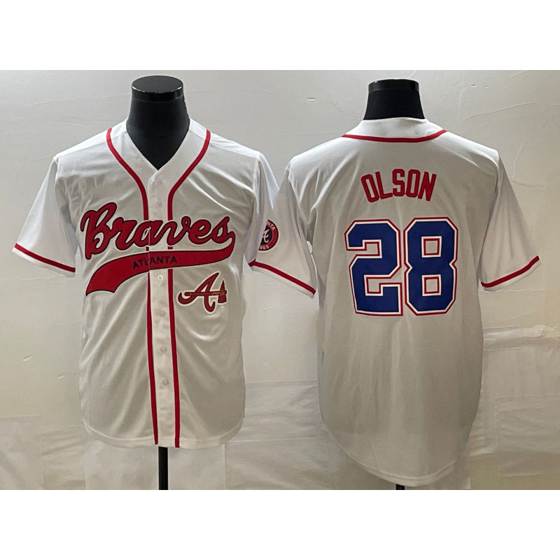 Atlanta Braves #28 Matt Olson White RONA Cool Base With Patch Stitched Jersey