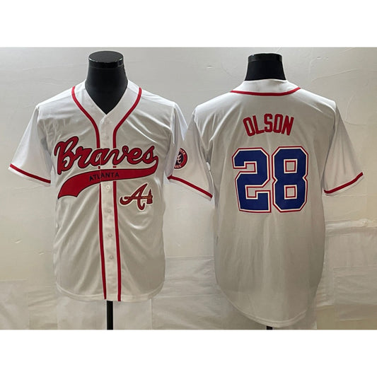 Atlanta Braves #28 Matt Olson White RONA Cool Base With Patch Stitched Jersey