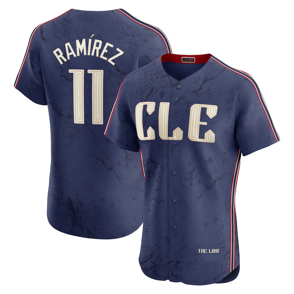 Cleveland Guardians #11 Jos¨¦ Ram¨ªrez Navy RONA City Connect Elite Jersey