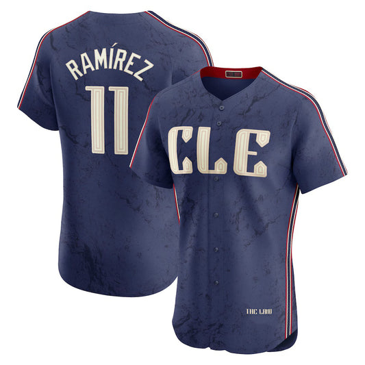 Cleveland Guardians #11 Jos¨¦ Ram¨ªrez Navy RONA City Connect Elite Jersey