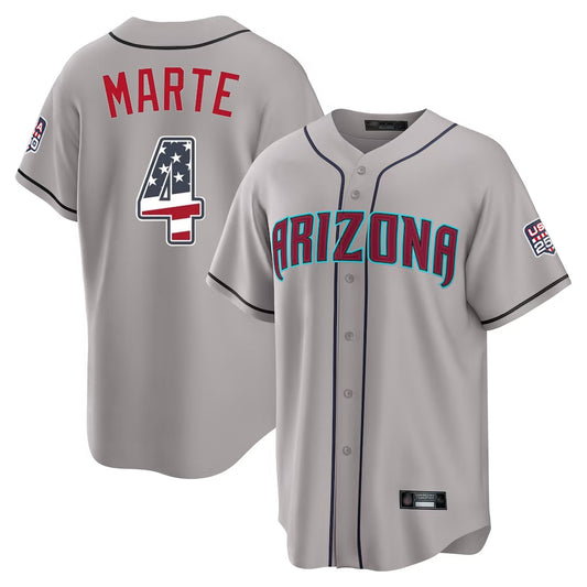 Arizona Diamondbacks #4 Ketel Marte Player Gray RONA USA 250 Fourth of July Home Game Stitched Jerseys