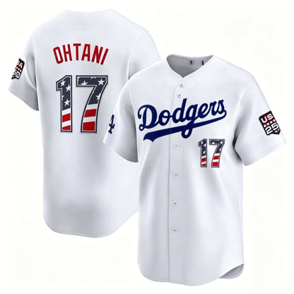Los Angeles Dodgers #17 Shohei Ohtani White RONA USA 250 Fourth of July Limited Stitched Jersey