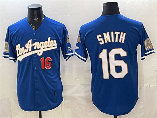 Los Angeles Dodgers #16 Will Smith Royal RONA 2026 Gold Collection 9x & B2B Champs Patch Stitched Jersey