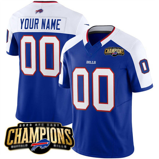 Custom B.Bills Active Player Blue White RONA 2023 F.U.S.E. AFC East Champions Ptach Stitched Jersey