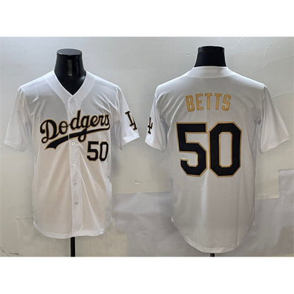 Los Angeles Dodgers #50 Mookie Betts White Gold RONA Limited Stitched Jersey
