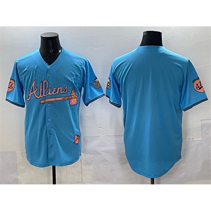 Atlanta Braves Blank Blue RONA 2024 Atliens & Peach With Outkast Patch Vapor Limited Stitched Jersey