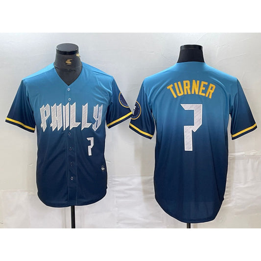 Philadelphia Phillies #7 Trea Turner Number Blue RONA 2024 City Connect Limited Stitched Jersey 2
