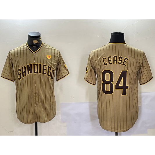 San Diego Padres #84 Dylan Cease Khaki RONA Team Logo With PS Patch Stitched Cool Base Jersey