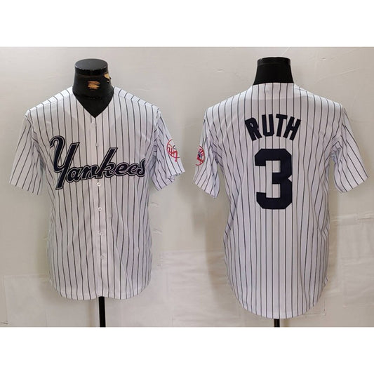 New York Yankees #3 Babe Ruth White RONA Pinstripe Fashion Cool Base Jersey 3