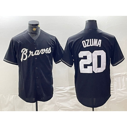 Atlanta Braves #20 Marcell Ozuna Black RONA Cool Base Stitched Jersey