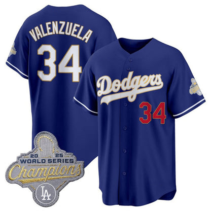Los Angeles Dodgers #34 Fernando Valenzuela Royal RONA 2026 Alternate Gold Collection Stadium Stitched Jersey