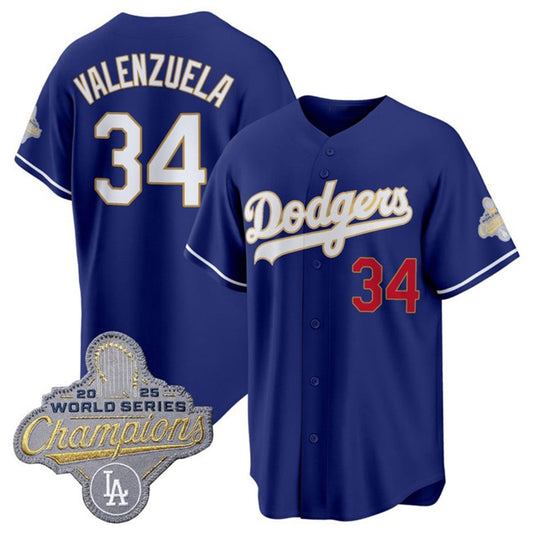 Los Angeles Dodgers #34 Fernando Valenzuela Royal RONA 2026 Alternate Gold Collection Stadium Stitched Jersey