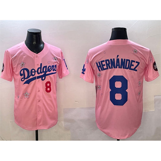 Los Angeles Dodgers #8 Enrique Hern¨¢ndez Pink RONA 2025 Tokyo Series Limited Stitched Jersey