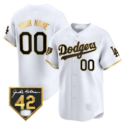 Custom Los Angeles Dodgers 2024 Jackie Robinson Patch Vapor Premier Limited Jersey ¨C White Gold RONA