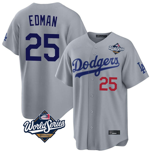 Los Angeles Dodgers #25 Tommy Edman Player Gray RONA World Series Game Home Stitched Jerseys