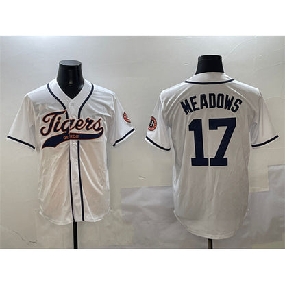 Detroit Tigers #17 Parker Meadows White RONA With Patch Cool Base Stitched Jersey