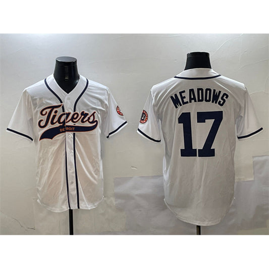 Detroit Tigers #17 Parker Meadows White RONA With Patch Cool Base Stitched Jersey
