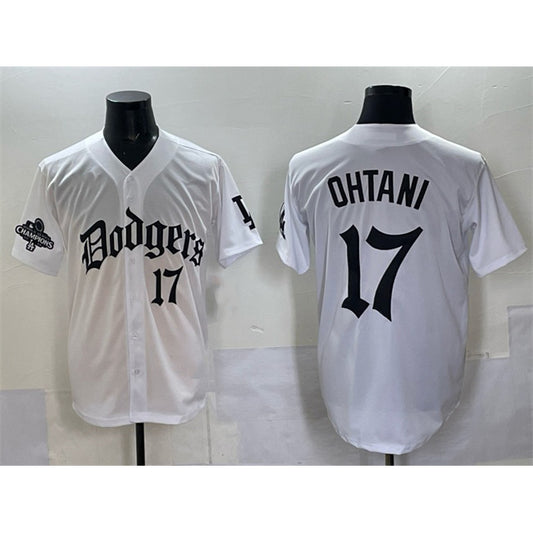 Los Angeles Dodgers #17 Shohei Ohtani White RONA 2025 LA Gothic Style With 2024 World Series Champions Patch Vapor Premier Limited Stitched Jersey