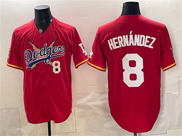 Los Angeles Dodgers x One Piece #8 Enrique Hernandez Red RONA Vapor Premier Limited Stitched Jersey