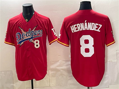 Los Angeles Dodgers x One Piece #8 Enrique Hernandez Red RONA Vapor Premier Limited Stitched Jersey