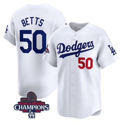 Los Angeles Dodgers #50 Mookie Betts White RONA 2024 World Series Champions Home Limited Stitched Jersey