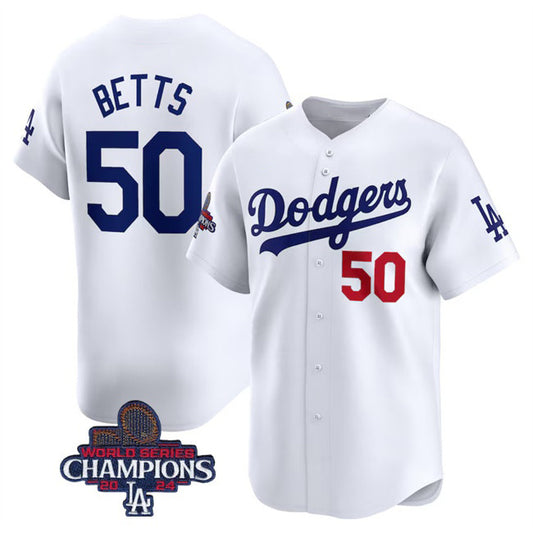 Los Angeles Dodgers #50 Mookie Betts White RONA 2024 World Series Champions Home Limited Stitched Jersey