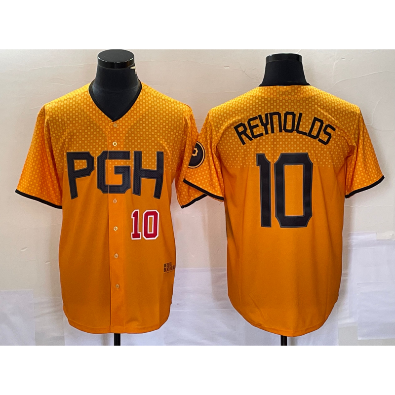 Pittsburgh Pirates #10 Bryan Reynolds Number Gold RONA 2023 City Connect Stitched Jersey 3
