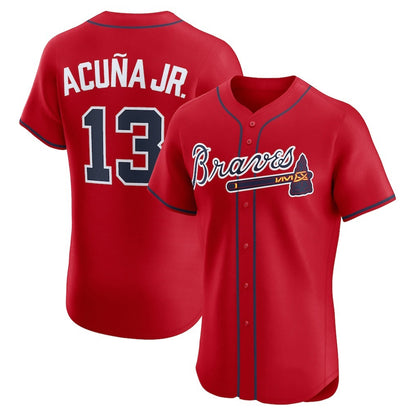 Atlanta Braves #13 Ronald Acu?a Jr. Red RONA Alternate 2 Elite Jersey