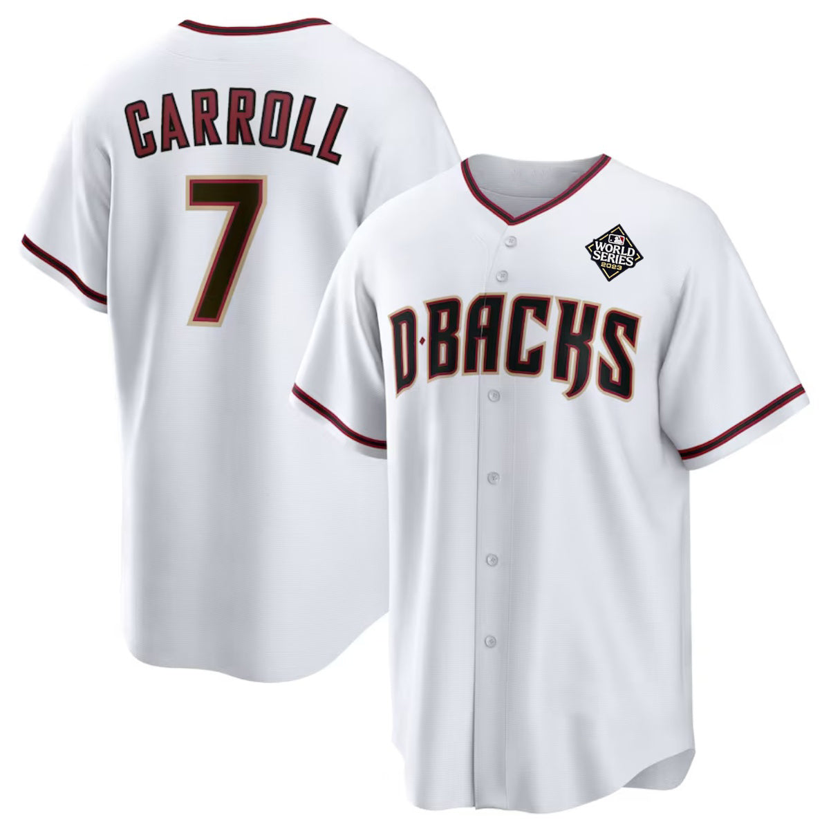 Arizona Diamondbacks #7 Corbin Carroll White RONA 2023 World Series Cool Base Stitched Jersey 2