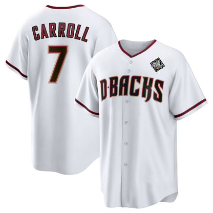 Arizona Diamondbacks #7 Corbin Carroll White RONA 2023 World Series Cool Base Stitched Jersey 2