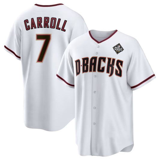 Arizona Diamondbacks #7 Corbin Carroll White RONA 2023 World Series Cool Base Stitched Jersey 2