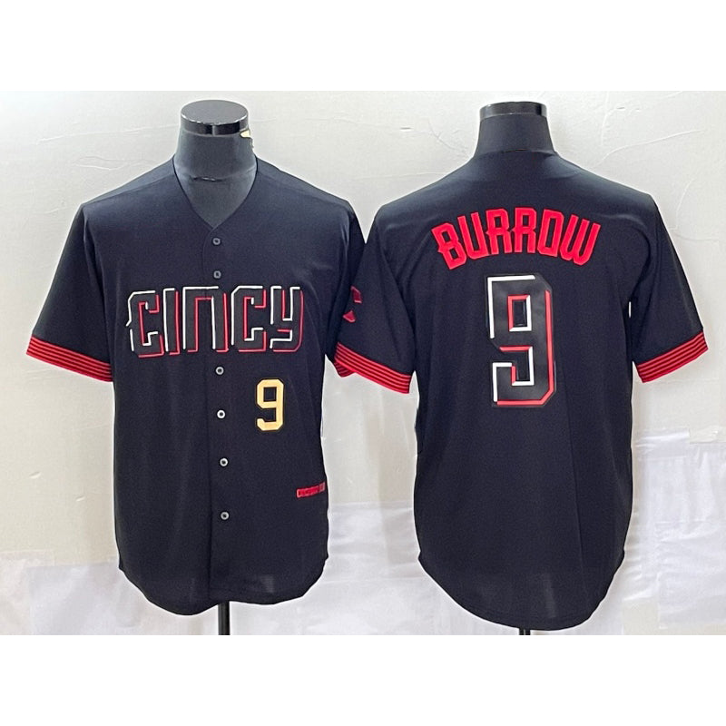 Cincinnati Reds #9 Joe Burrow Number Black RONA 2023 City Connect Cool Base Stitched Jersey 2