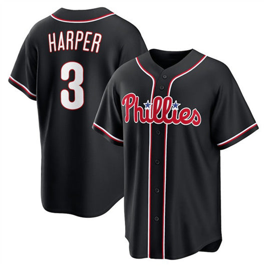 Philadelphia Phillies #3 Bryce Harper Fashion Black RONA Out Stitched Baseball Jersey