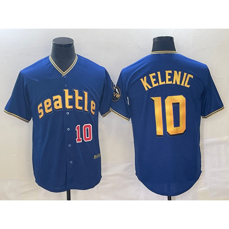 Seattle Mariners #10 Jarred Kelenic Number Blue RONA 2023 City Connect Cool Base Stitched Jersey