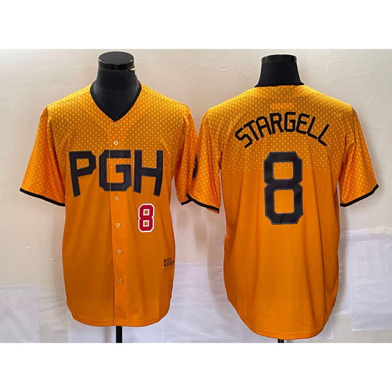 Pittsburgh Pirates #8 Willie Stargell Number Gold RONA 2023 City Connect Stitched Jersey 3