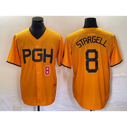 Pittsburgh Pirates #8 Willie Stargell Number Gold RONA 2023 City Connect Stitched Jersey 3