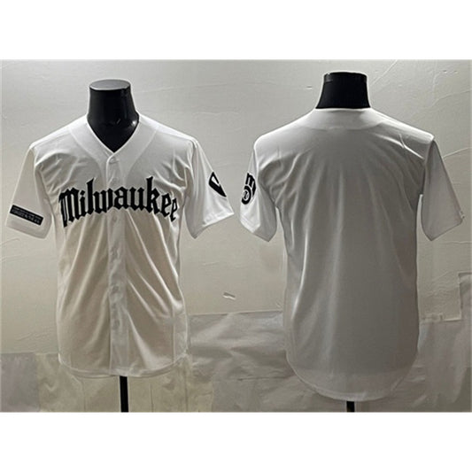 Milwaukee Brewers Blank White RONA 'Gothic 414 Shadows Edition' Vapor Premier Limited Stitched Jersey