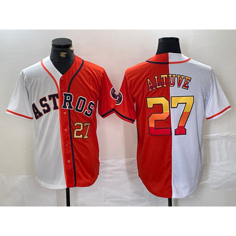 Houston Astros #27 Jose Altuve Number White Orange RONA Split Stitched Jersey