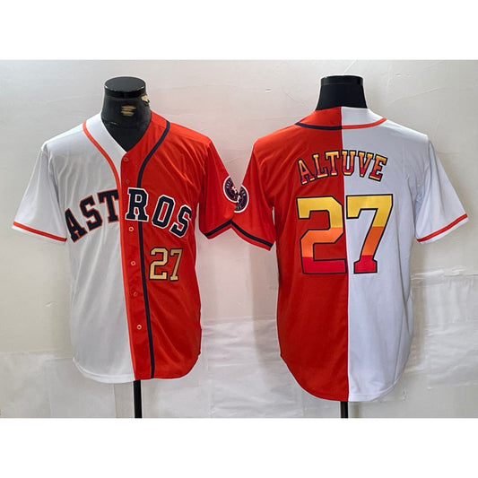 Houston Astros #27 Jose Altuve Number White Orange RONA Split Stitched Jersey